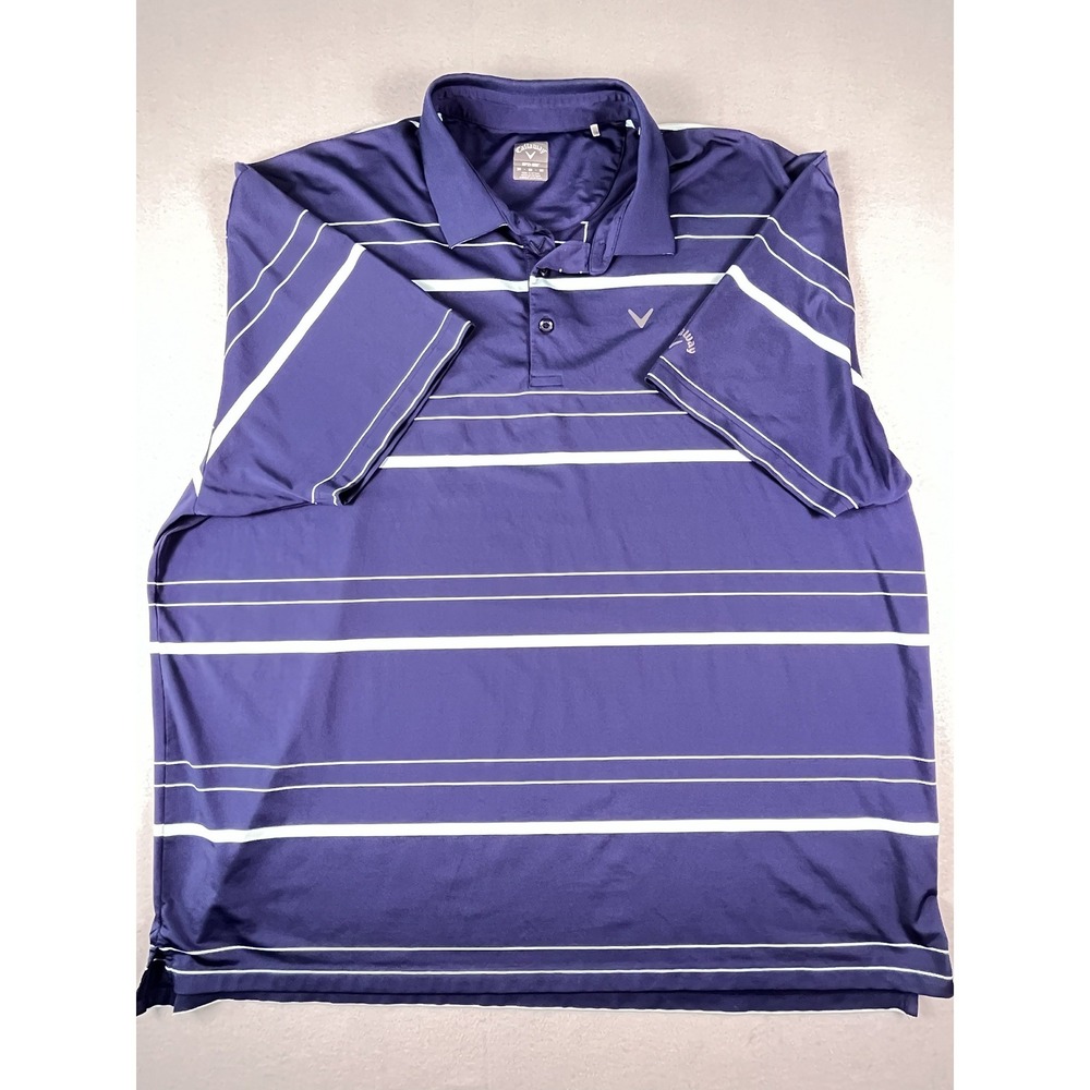 Callaway Polo Shirt Mens 3X Blue Opti-Dri Striped Short Sleeve Golf Performance